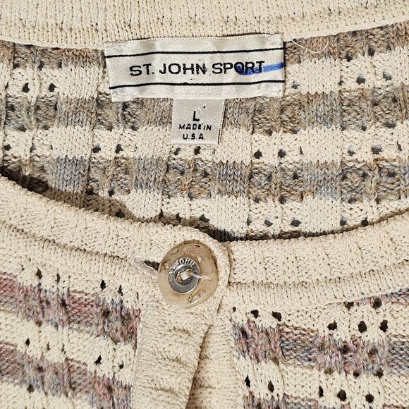 St. John Sport Button Up 3/4 Sleeve Heathered Women Size L Striped - Picture 4 of 16